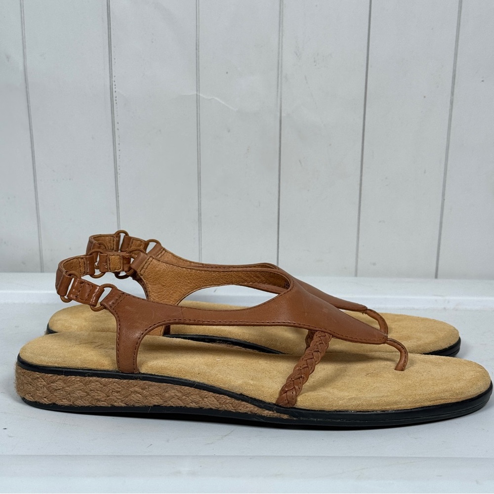 VTG Clarks 9M Slingback Thong Sandals Brown Leather Boho Chic Lagenlook Summer